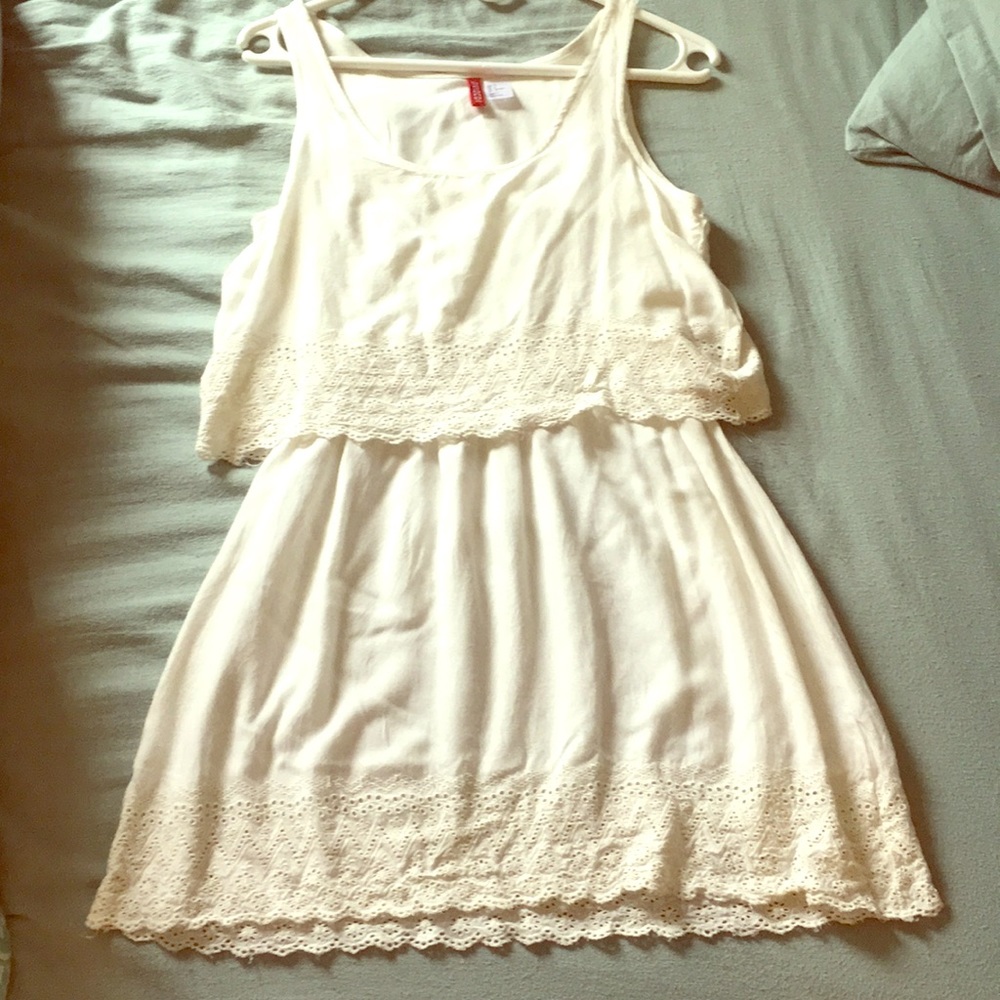 H&M Divided Cream Color Dress with Eyelet Detail